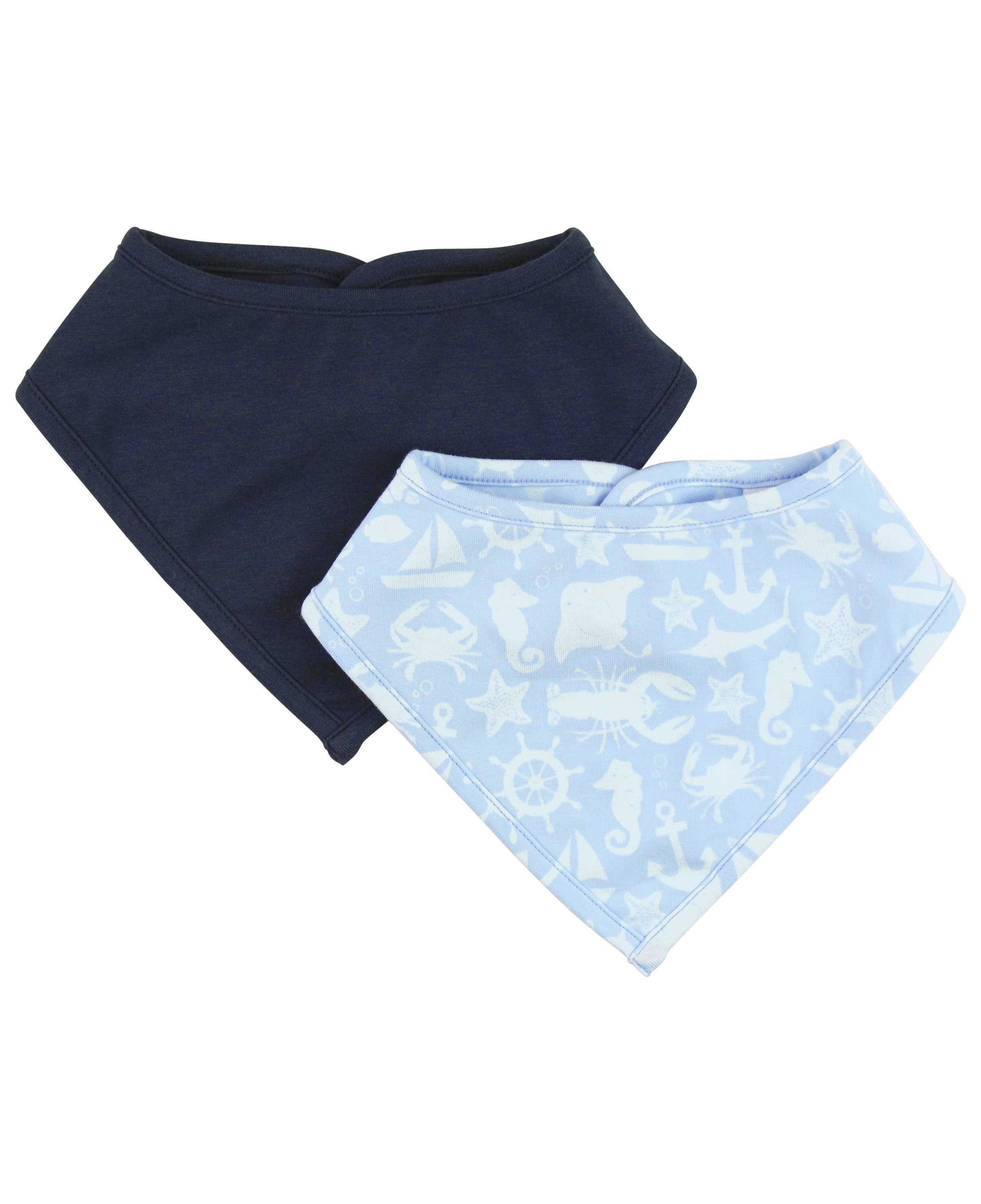 Baby Dark Navy and Coastal Treasures Knit 2-Pack Bandana Bibs: Blue / One Size