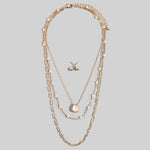 Triple Layered Pearl And Paperclip Chain Necklace Set