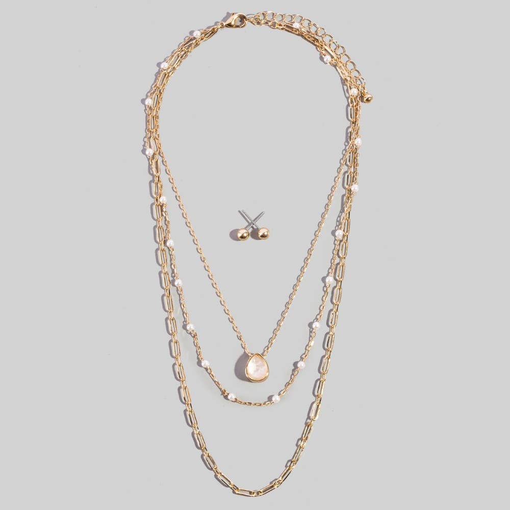 Triple Layered Pearl And Paperclip Chain Necklace Set