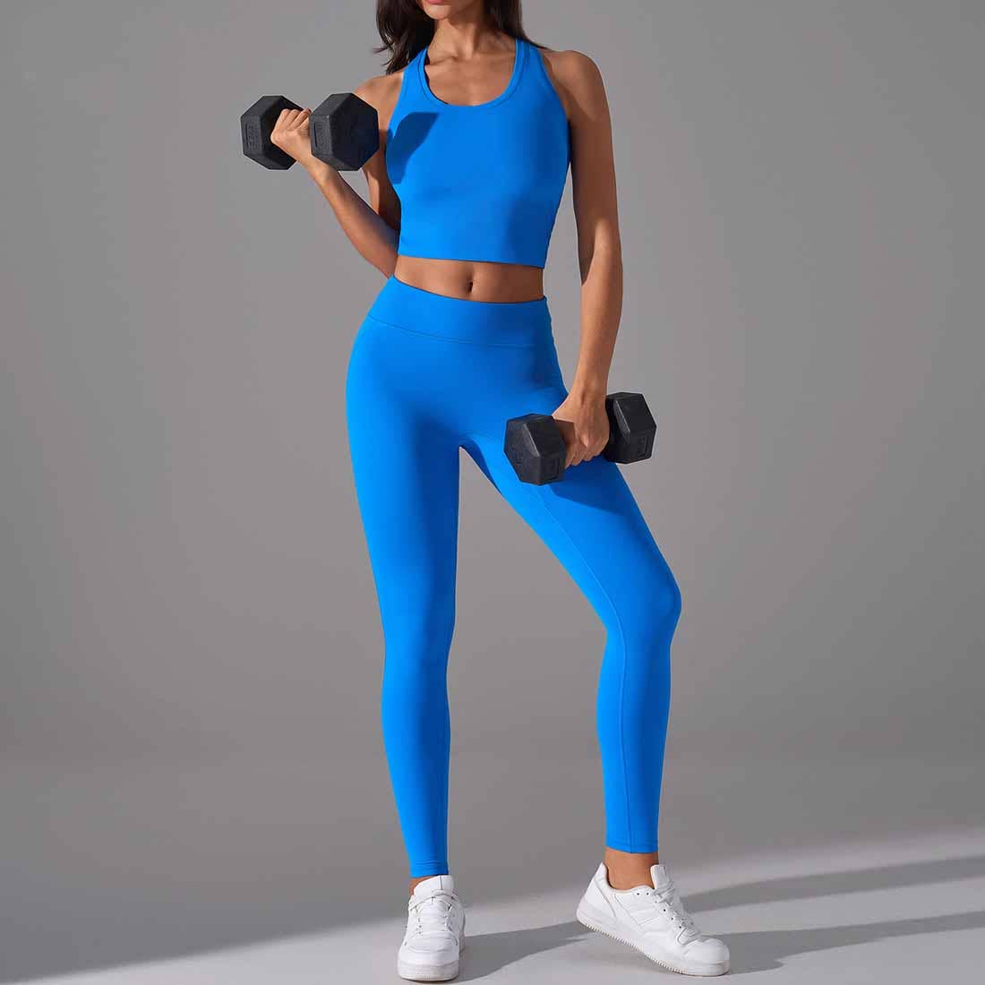 Women High Support Sports Bra Seamless Workout Yoga Set: Dark Blue / M