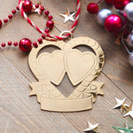 Engraveable Double Hearts Gold Wedding Anniversary Ornament
