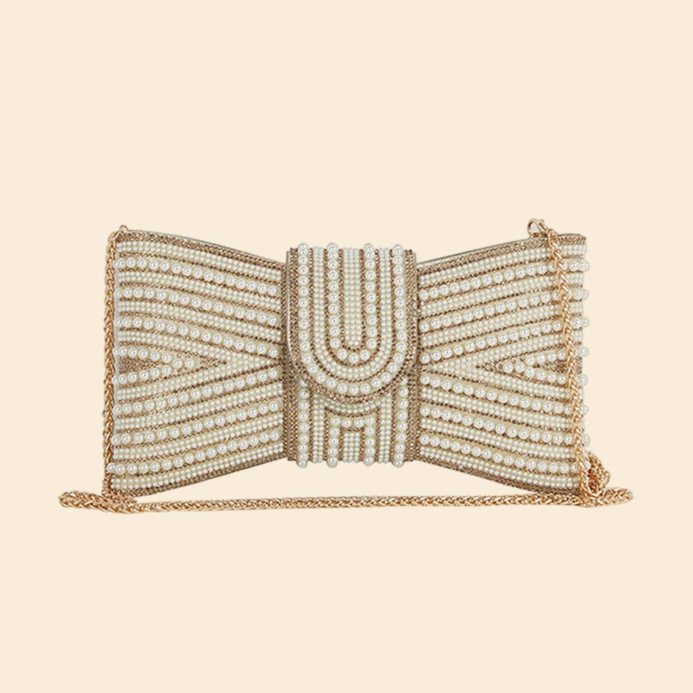 Spangle Pearl Bow Clutch Evening Bag