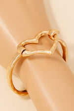 Hammered Gold Heart Coil Spring Hook Bangle Bracelet