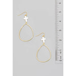 Seashell Cross Charm Tear Dangle Earrings