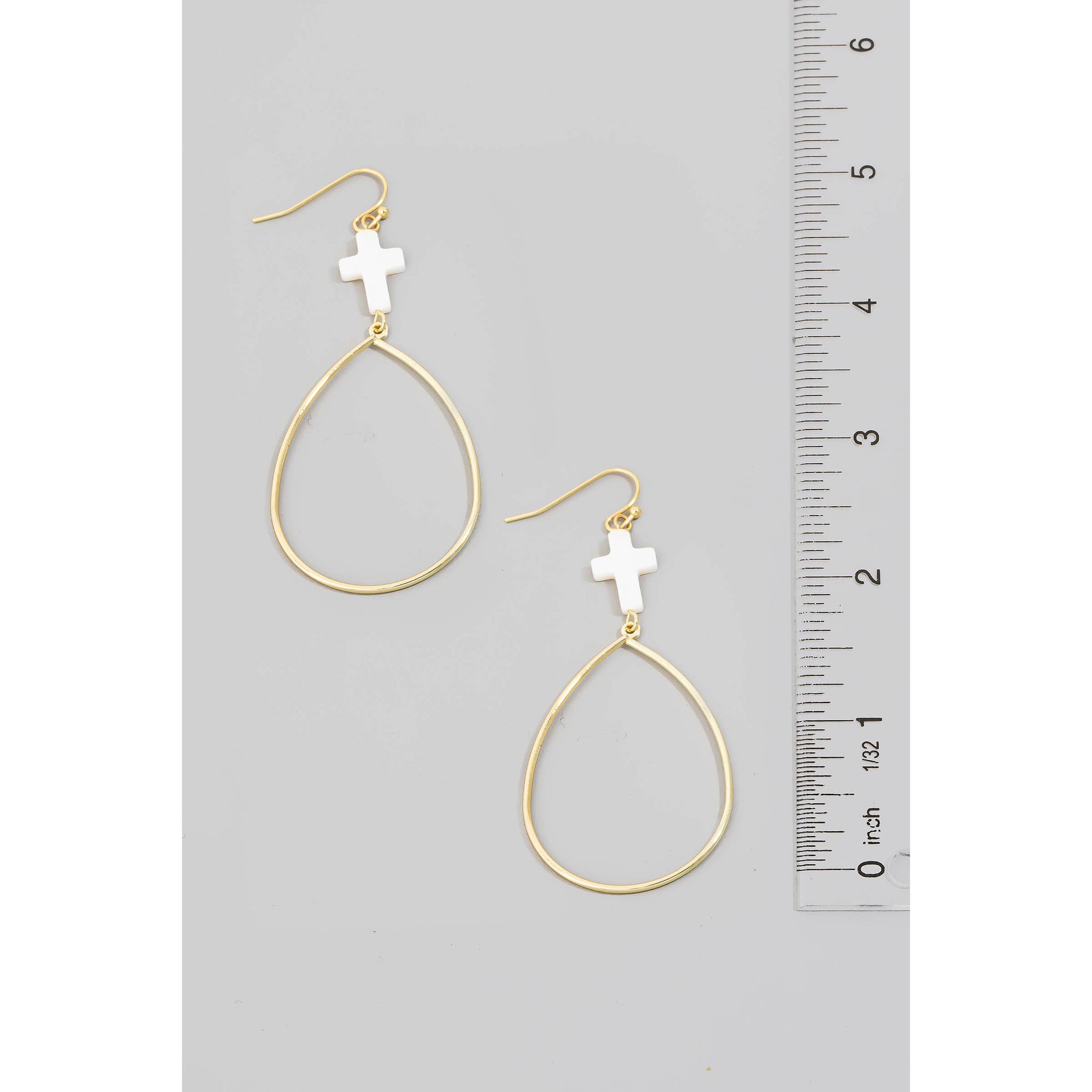Seashell Cross Charm Tear Dangle Earrings