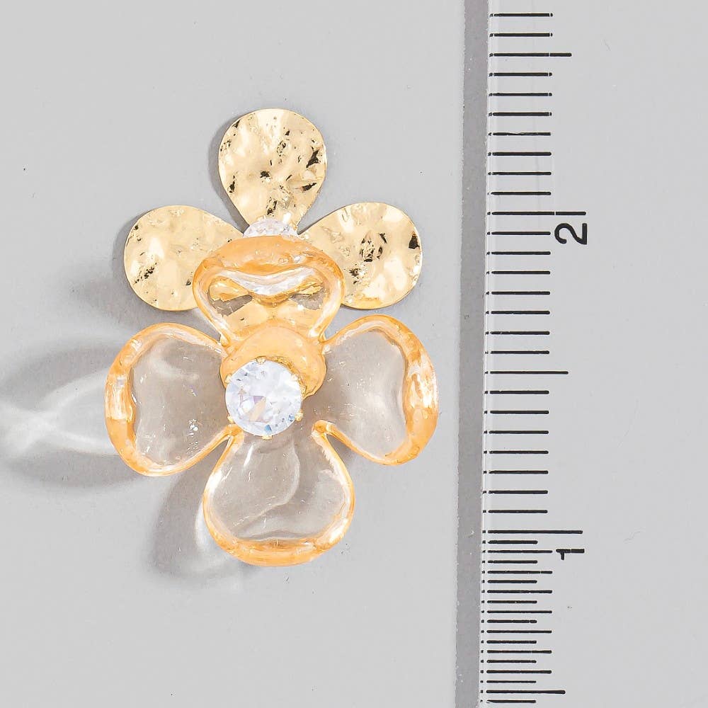 Metallic And Resin Flower Stud Earrings