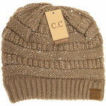 Sequin CC Beanies: Taupe