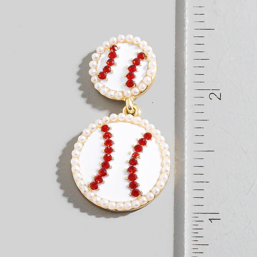 Pave Enamel Baseballs Dangle Earrings