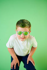 Seafoam Blue Polarized Keyhole Sunglasses with Mirrored Lens: Ages 6+