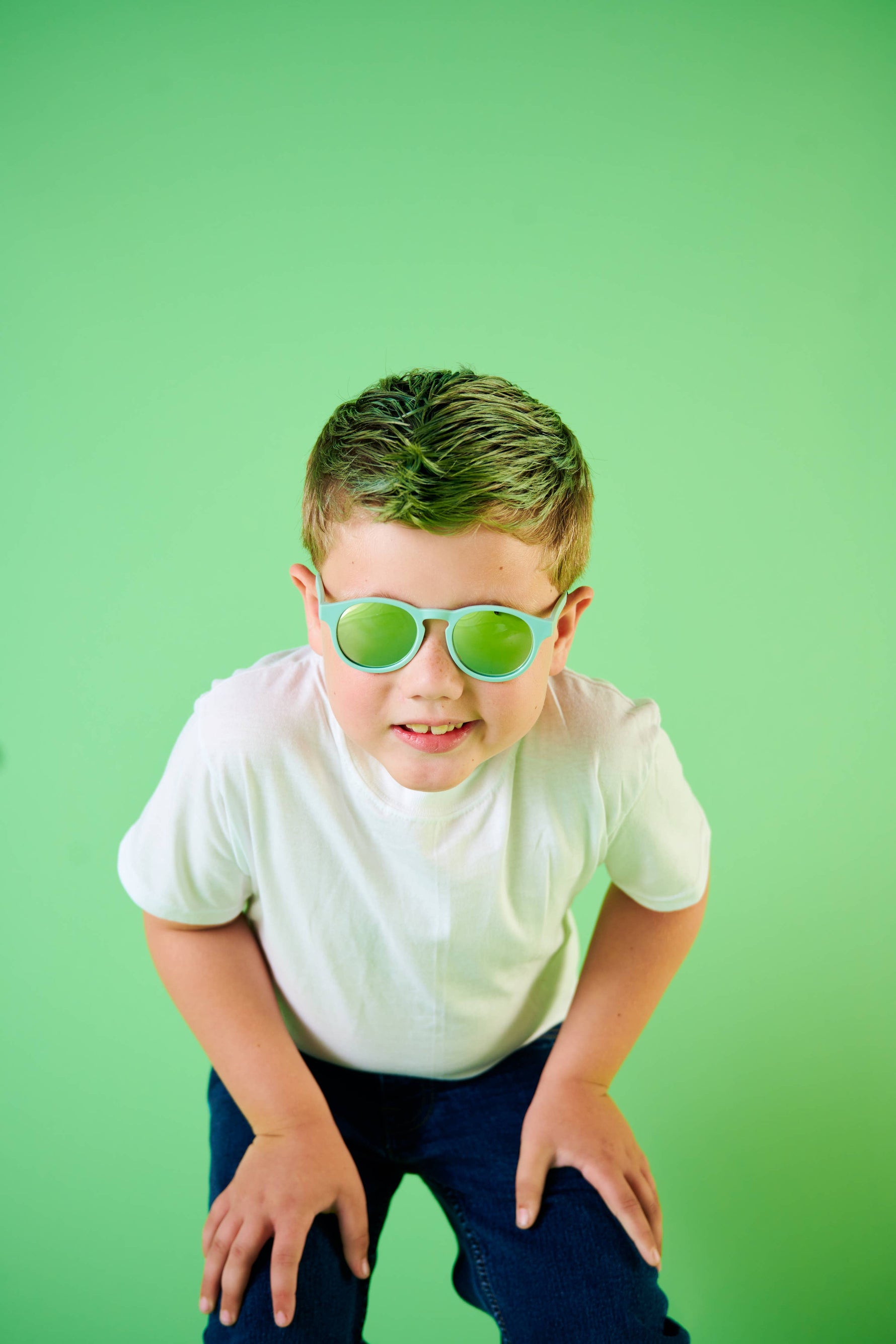 Seafoam Blue Polarized Keyhole Sunglasses with Mirrored Lens: Ages 6+