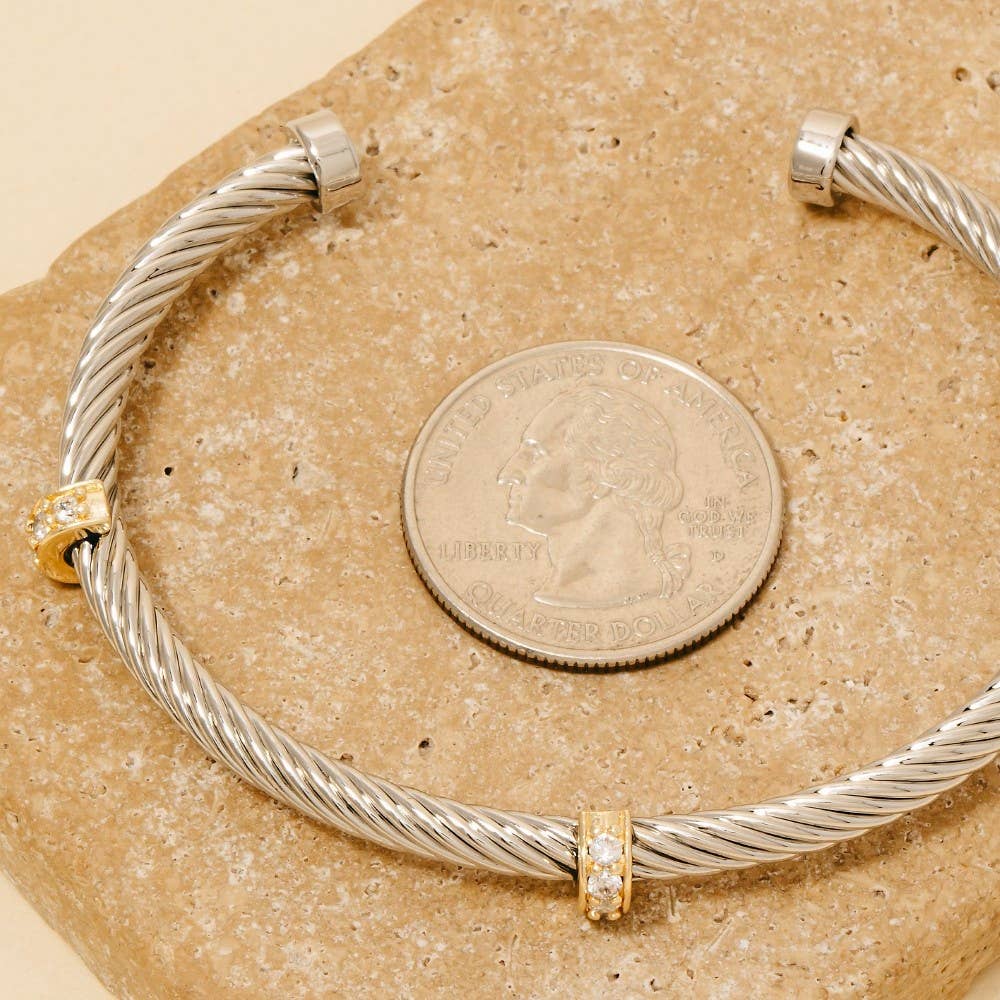Two Tone Cz Station Rope Cuff Bracelet