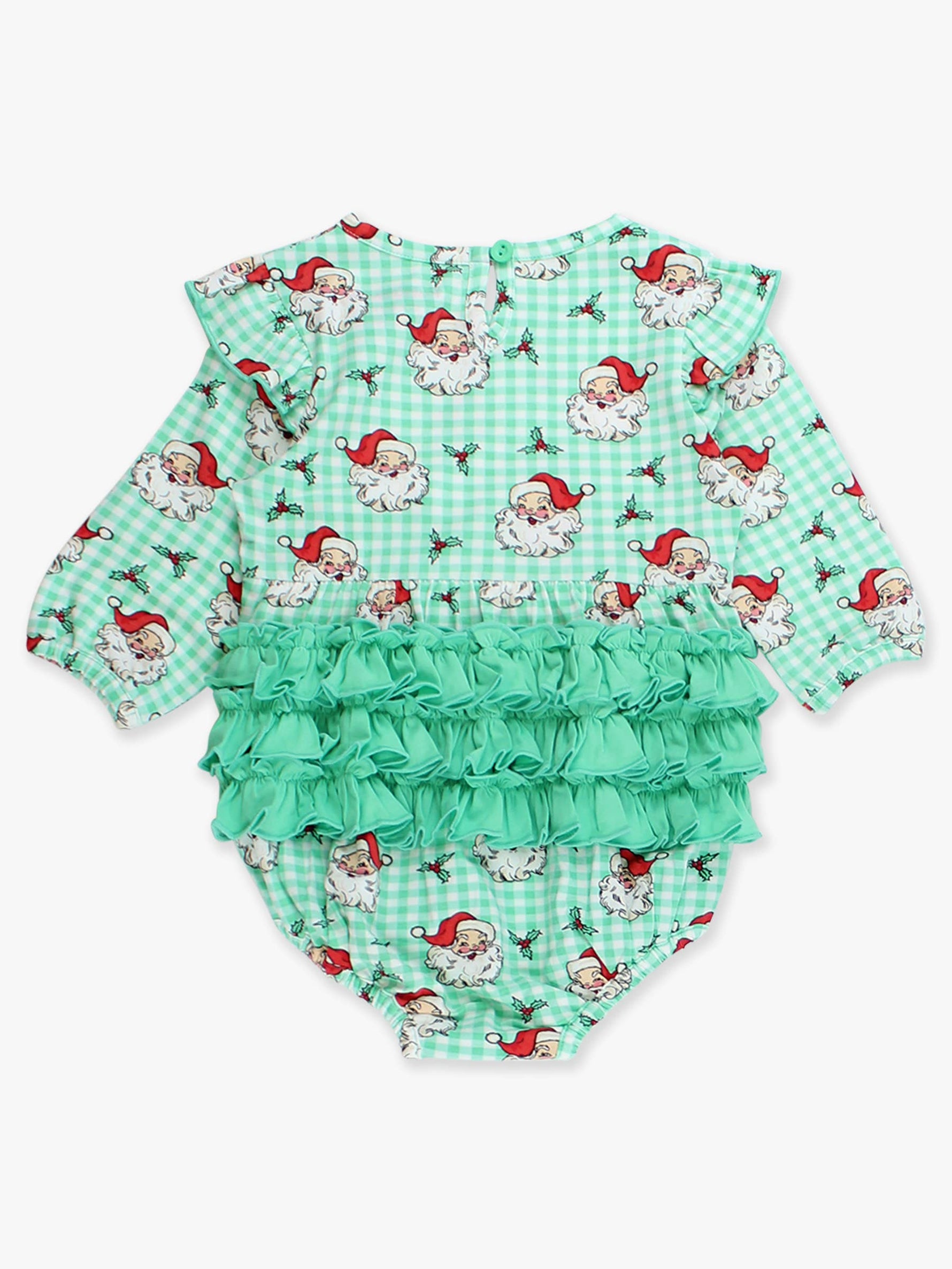 Baby Girls Green Dear Santa Knit Long Sleeve Flutter Bubble Romper: Green / 18-24m