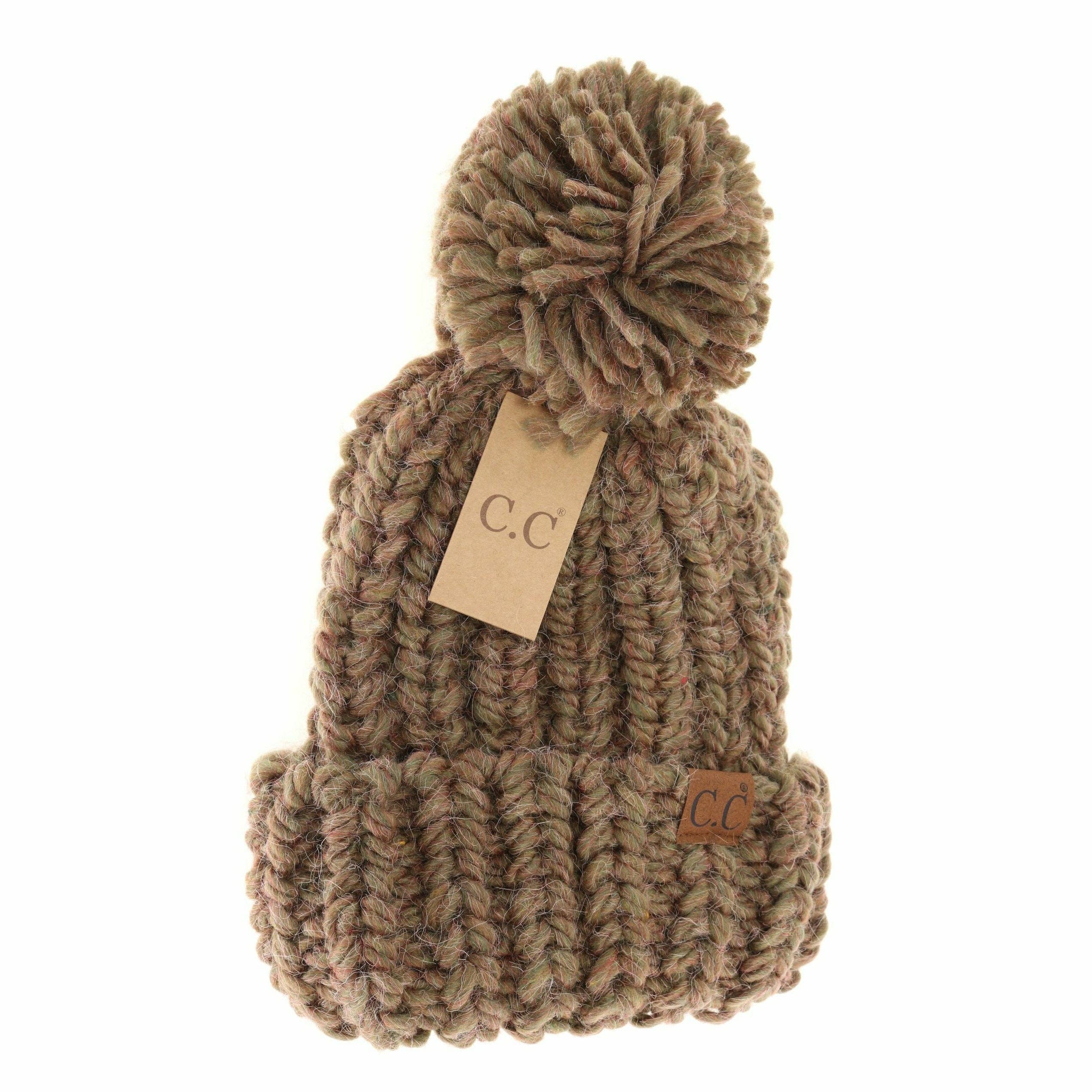 CC Chunky Knit Yarn Pom Beanie Taupe Mix