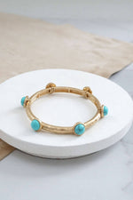 Jeweled Golden Bangle with semi precious stone dots: Turquoise