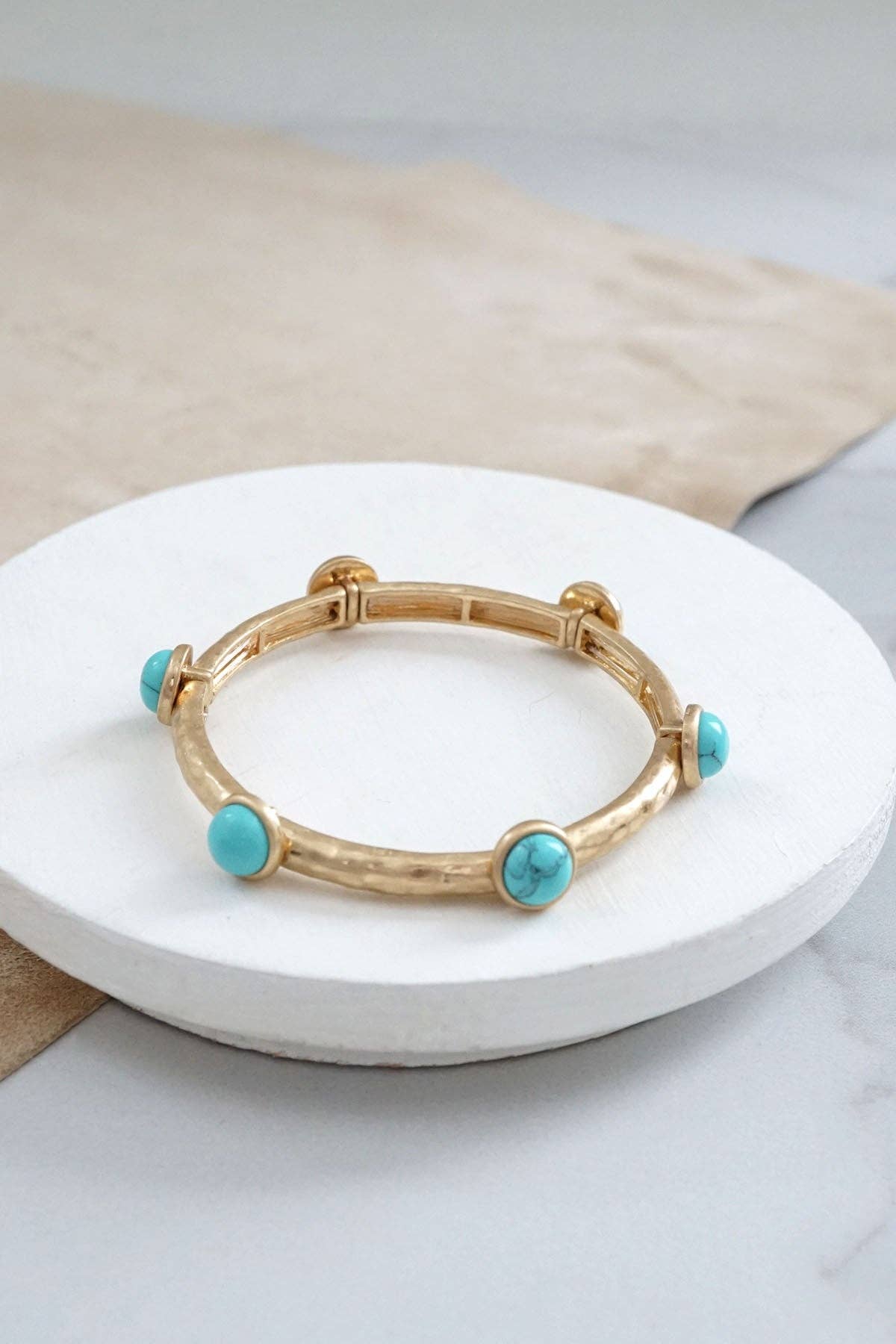 Jeweled Golden Bangle with semi precious stone dots: Turquoise