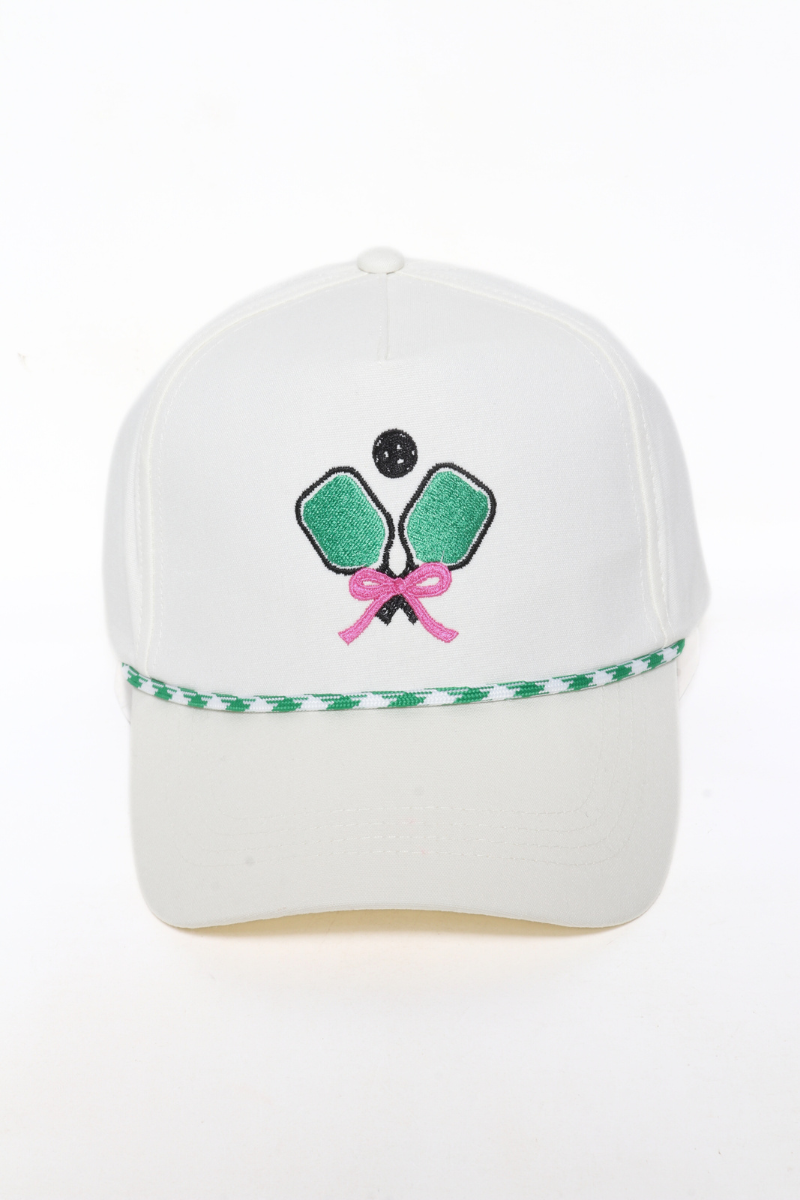 SPORTS PICKLE BALL embroidery 5 Panel Hat with Rope: Pink