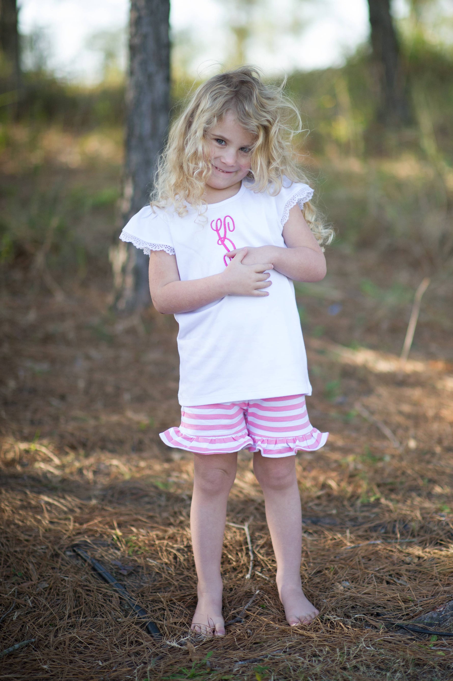 SALE Girls Ruffle Knit Shorts - Pink / White: 2