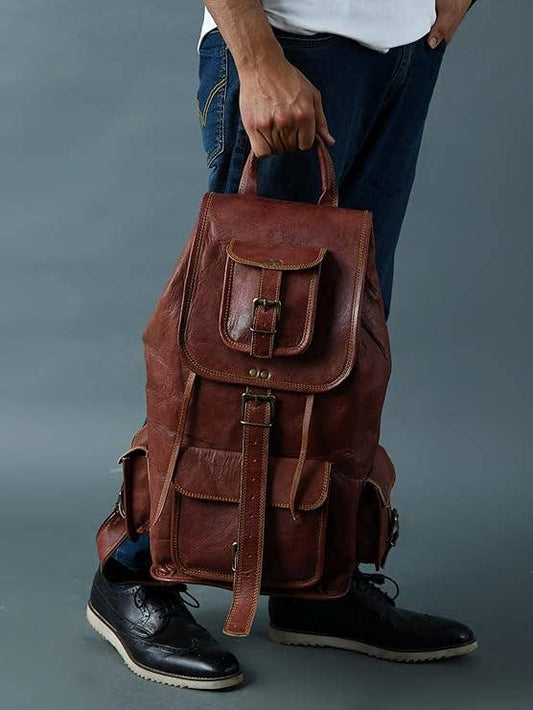 16" Leather Travel Backpack Laptop Bag for Men & Women