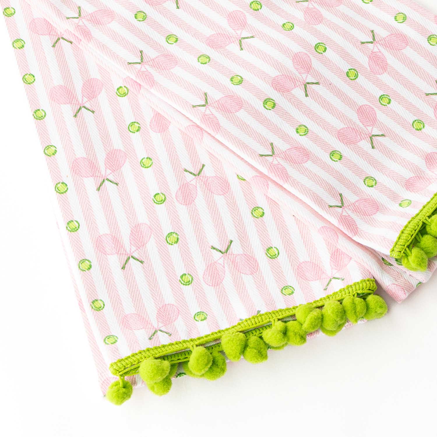 Pink Tennis Stripe Pom-Pom Kitchen Towel Set