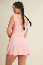 Gingham Print Sleeveless Wrap Tie Front Dress : Pink Gingham / S