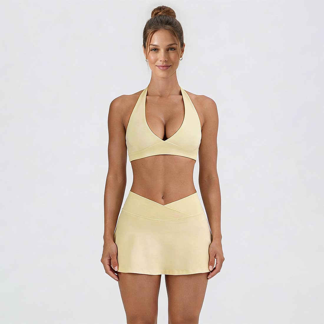 Women's Tennis Set:Halterneck Tank Top And Cross-Waist Skirt: Pink / M