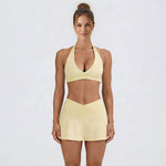 Women's Tennis Set:Halterneck Tank Top And Cross-Waist Skirt: Pink / S