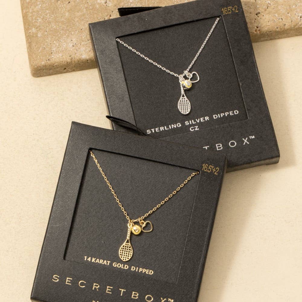 Secret Box Gold Dipped Tennis Theme Pendant Necklace