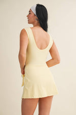 Sleeveless Wrap Tie Front Dress: Lemon / L