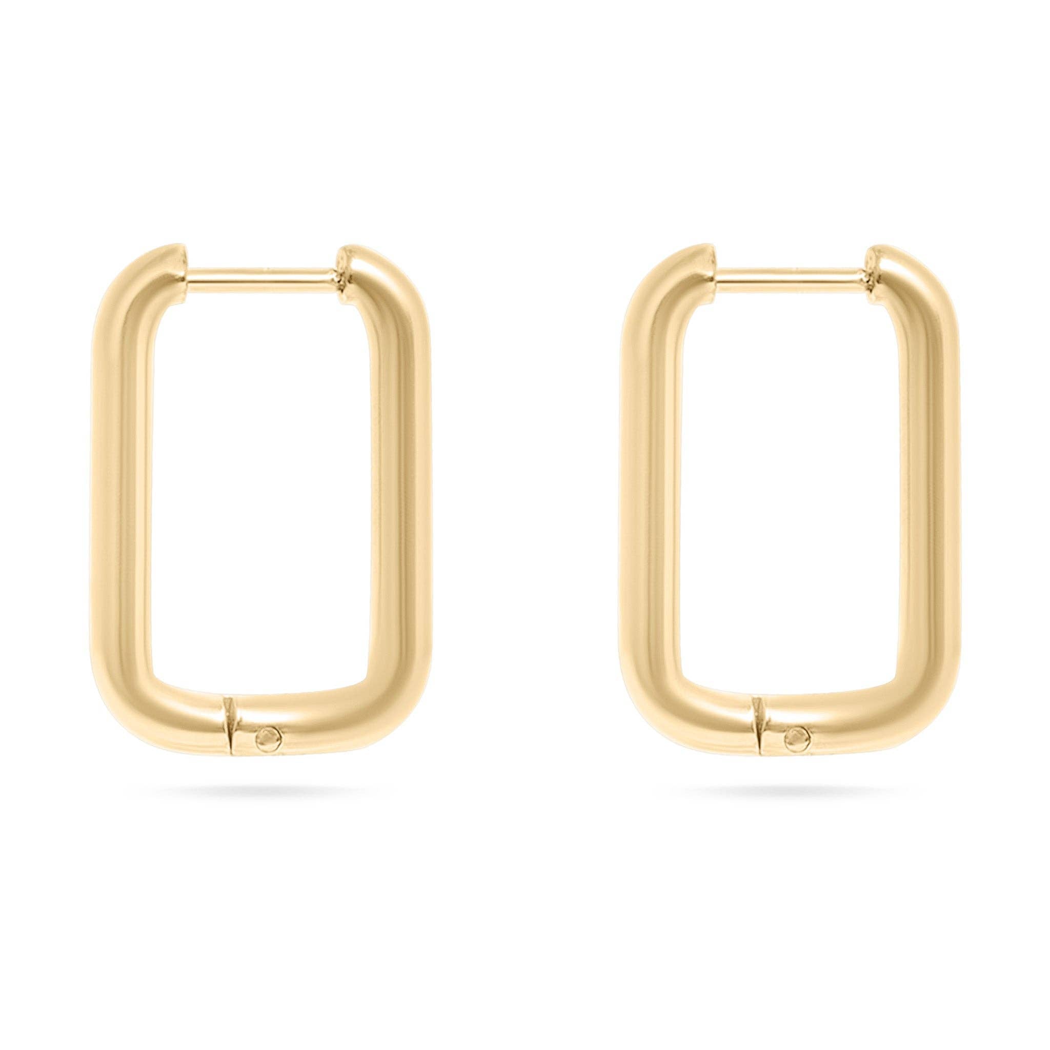 18K Gold PVD Rounded Rectangle Everyday Huggie Earrings: Gold