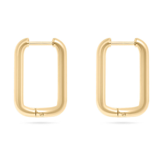 18K Gold PVD Rounded Rectangle Everyday Huggie Earrings: Gold
