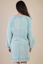 Mineral Washed Raglan Sleeve Casual Mini Dress: SAGE