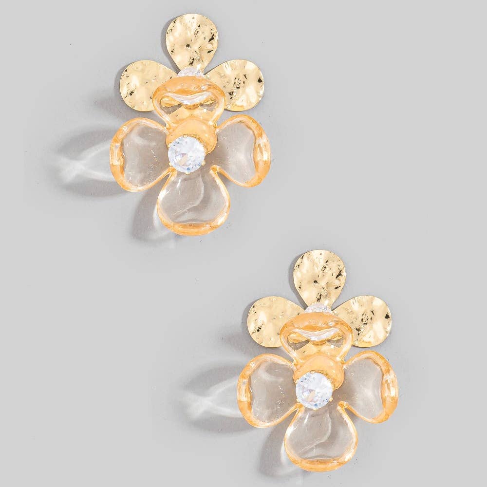 Metallic And Resin Flower Stud Earrings