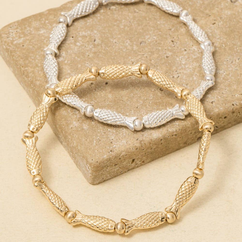 Gold Fish And Ball Bead Elastic Bracelet