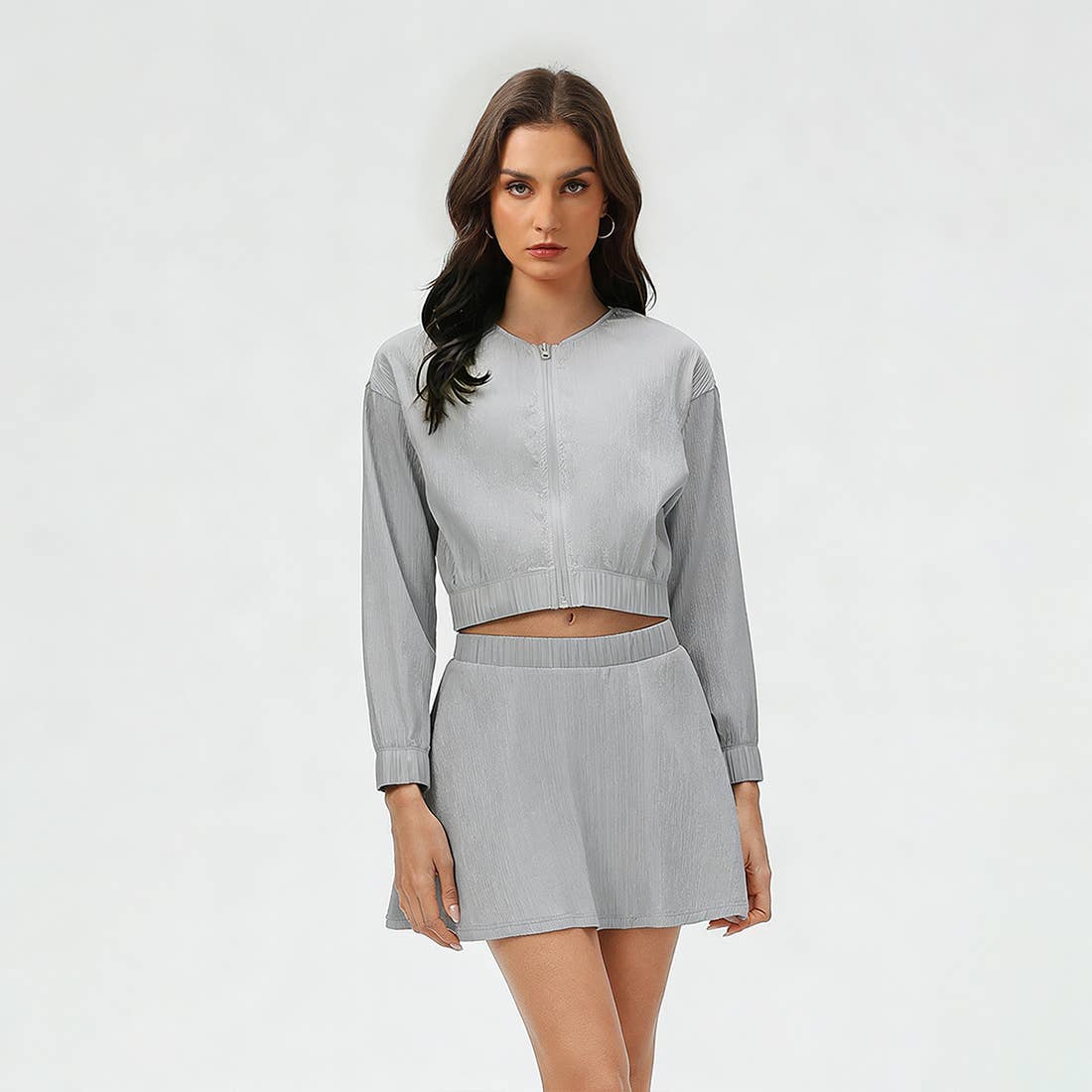 Women's Summer Set:Cropped Full Zipper Jacket And Skirt: Yellow / 8