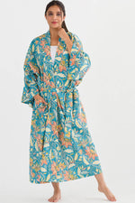Lalita Block Print Kimono Robes: Turquoise