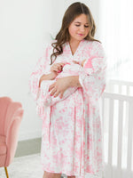 SoftSnooze™ Baby Girls Bamboo Viscose Pink Butterfly Garden Toile Ruffle Knotted Sleep Gown & Bow Hat Set: White / Newborn-3m