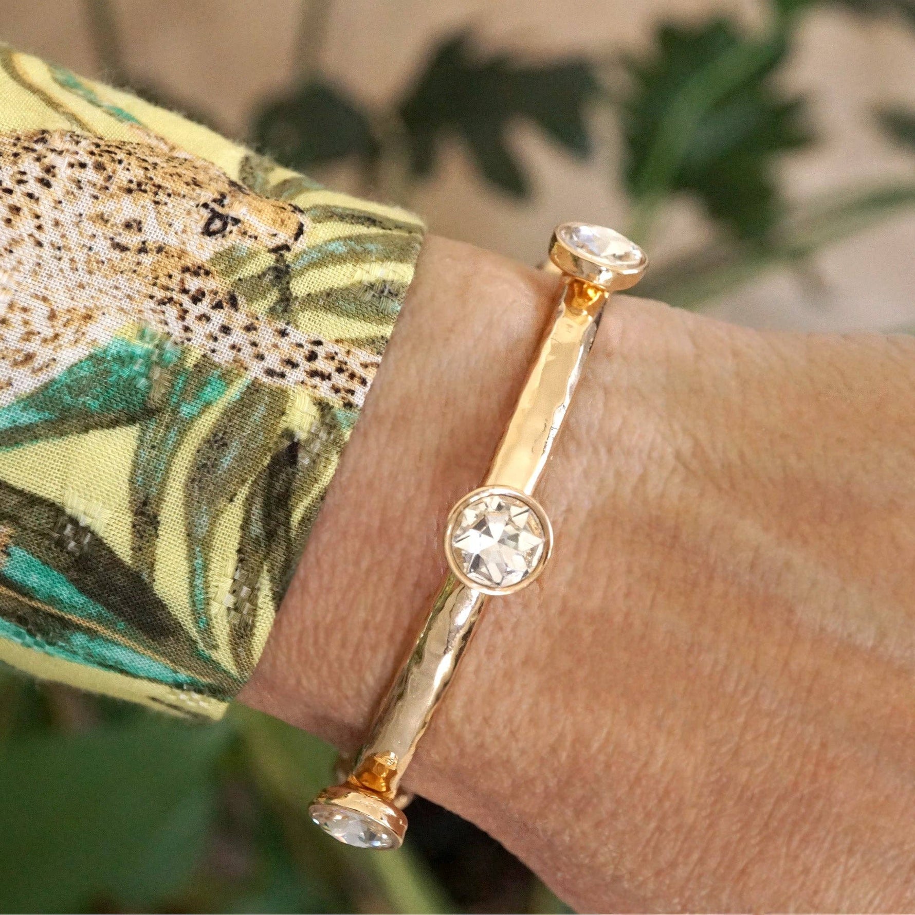 Sparkly clear crystals bangle in Gold Tone