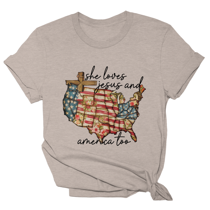 Loves Jesus and America Too Tee - 3319: Heather Stone / S