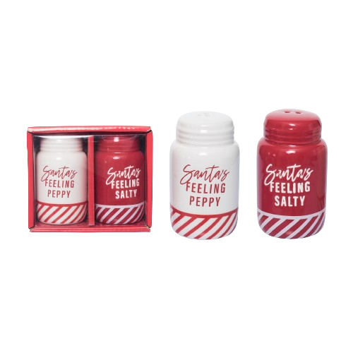 Santa’s Peppy/Salty S/P in a Box S/2: Red/White / 100% Dolomite