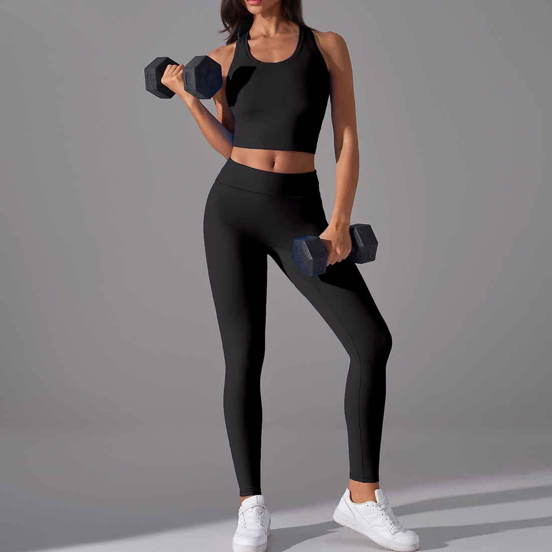 Women High Support Sports Bra Seamless Workout Yoga Set: Dark Blue / L