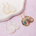 Gold Bezel Iridescent Shell Dangle Earrings