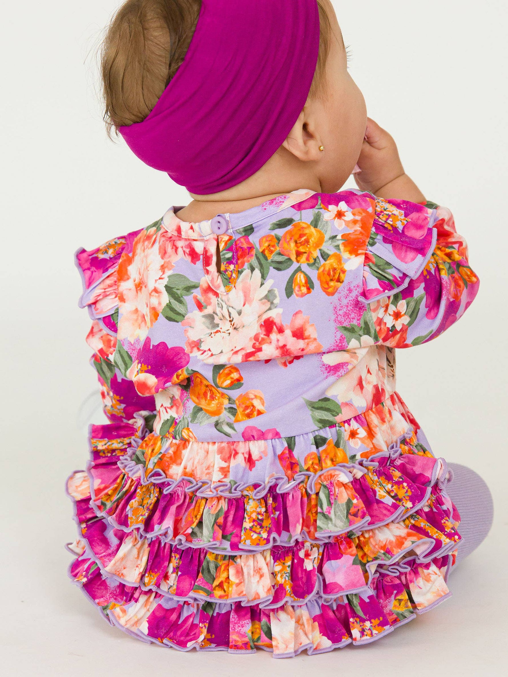 Baby Girls Lavender Valley Knit Long Sleeve Flutter Bubble Romper: Multi-Color / 6-12m