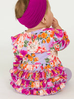 Baby Girls Lavender Valley Knit Long Sleeve Flutter Bubble Romper: Multi-Color / 3-6m