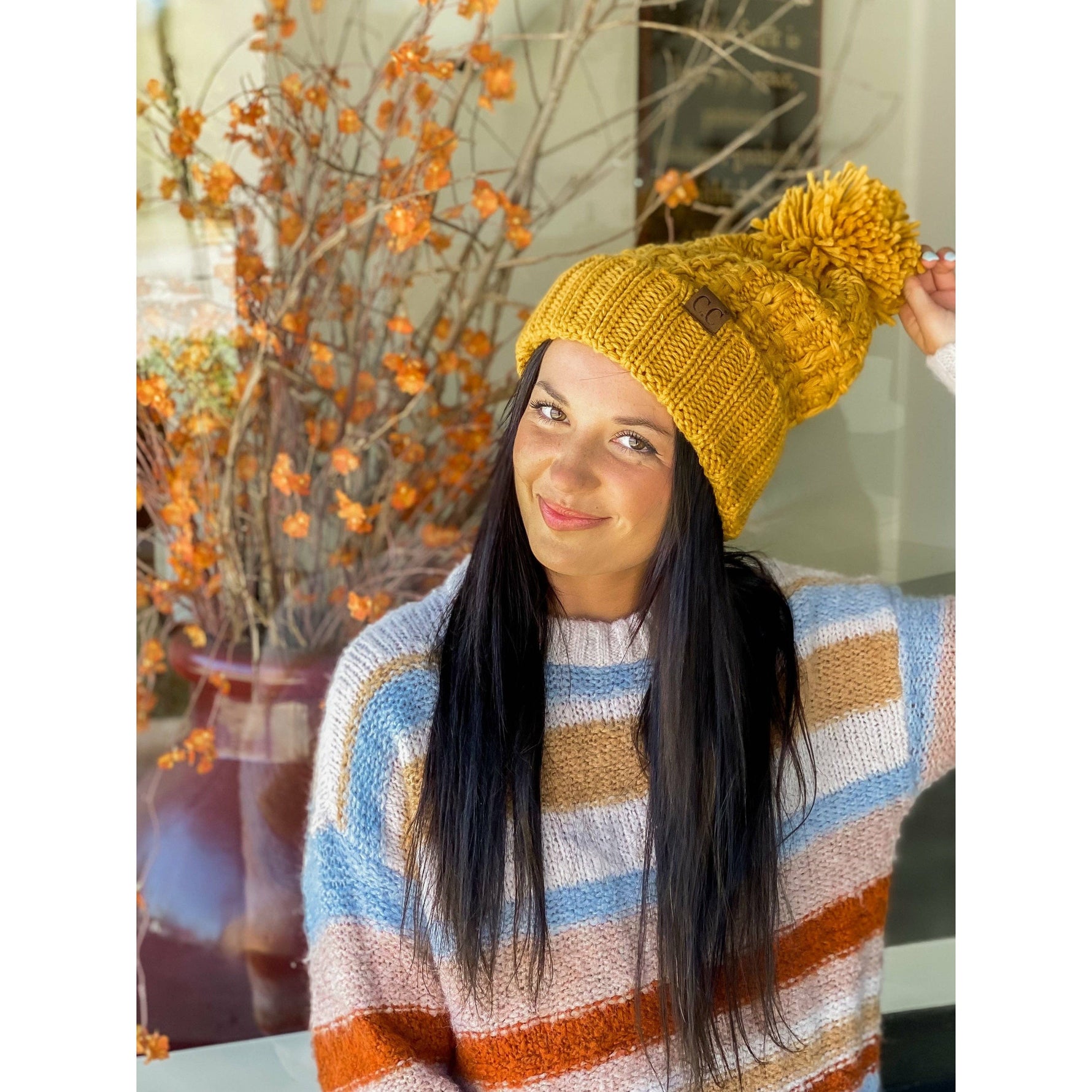 CC Slipstitch Pom Beanie: Lt. Grey