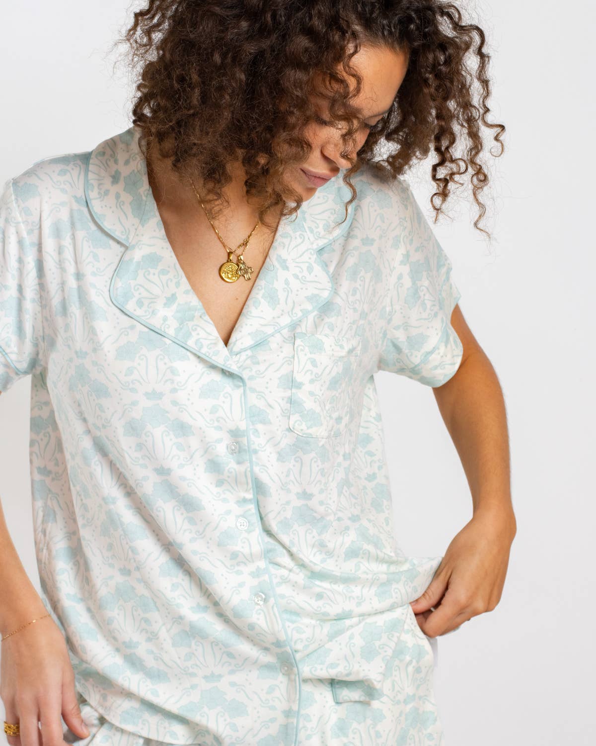 Royal Turnbridge Short Sleeve Button Up Sleep Shirt   Soft White/Blue   -Asst.: Large