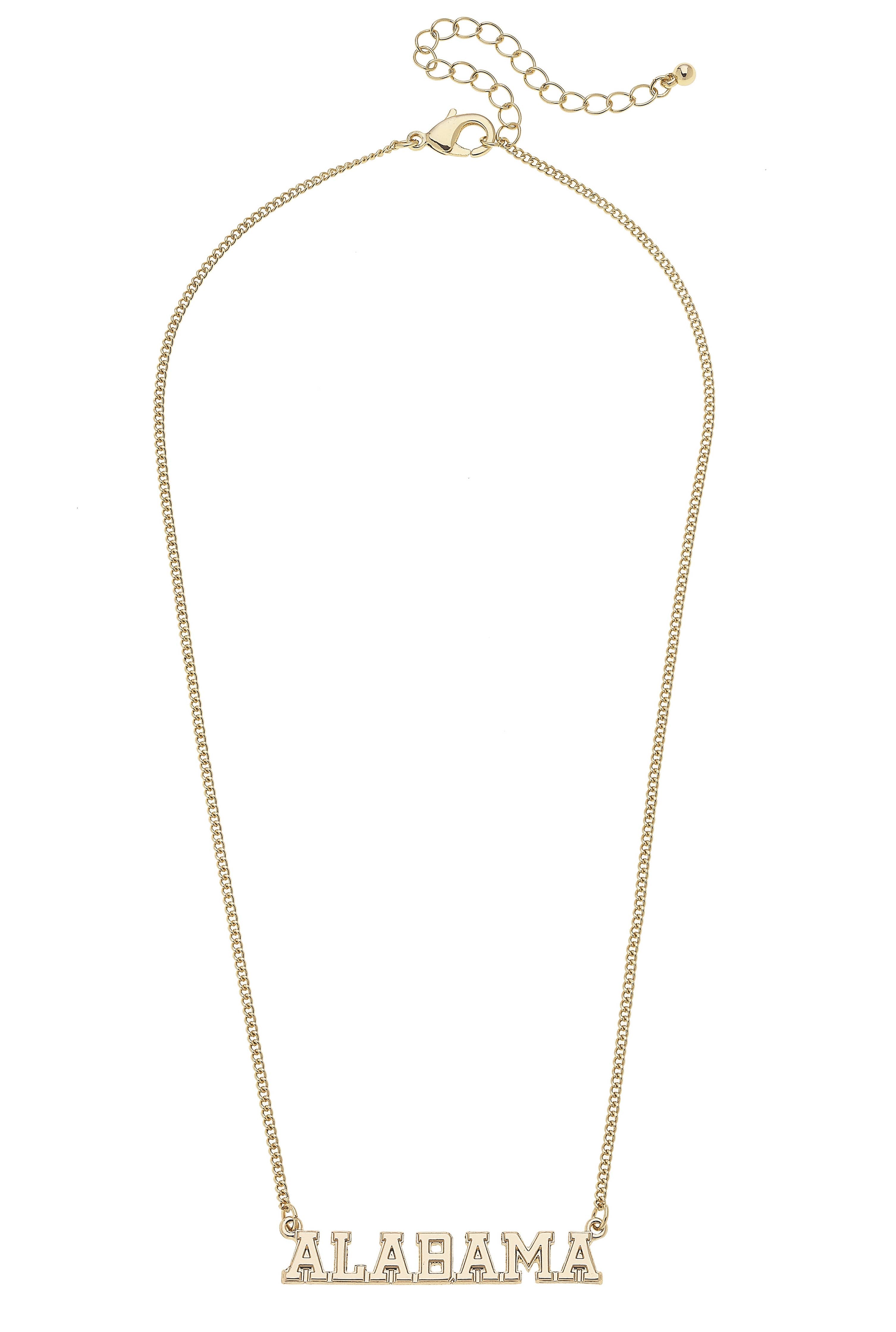 Alabama Crimson Tide Varsity Outline Necklace in Shiny Gold