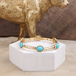 Desert Orbit – Turquoise Station Stretch Bangle: Silver Tone
