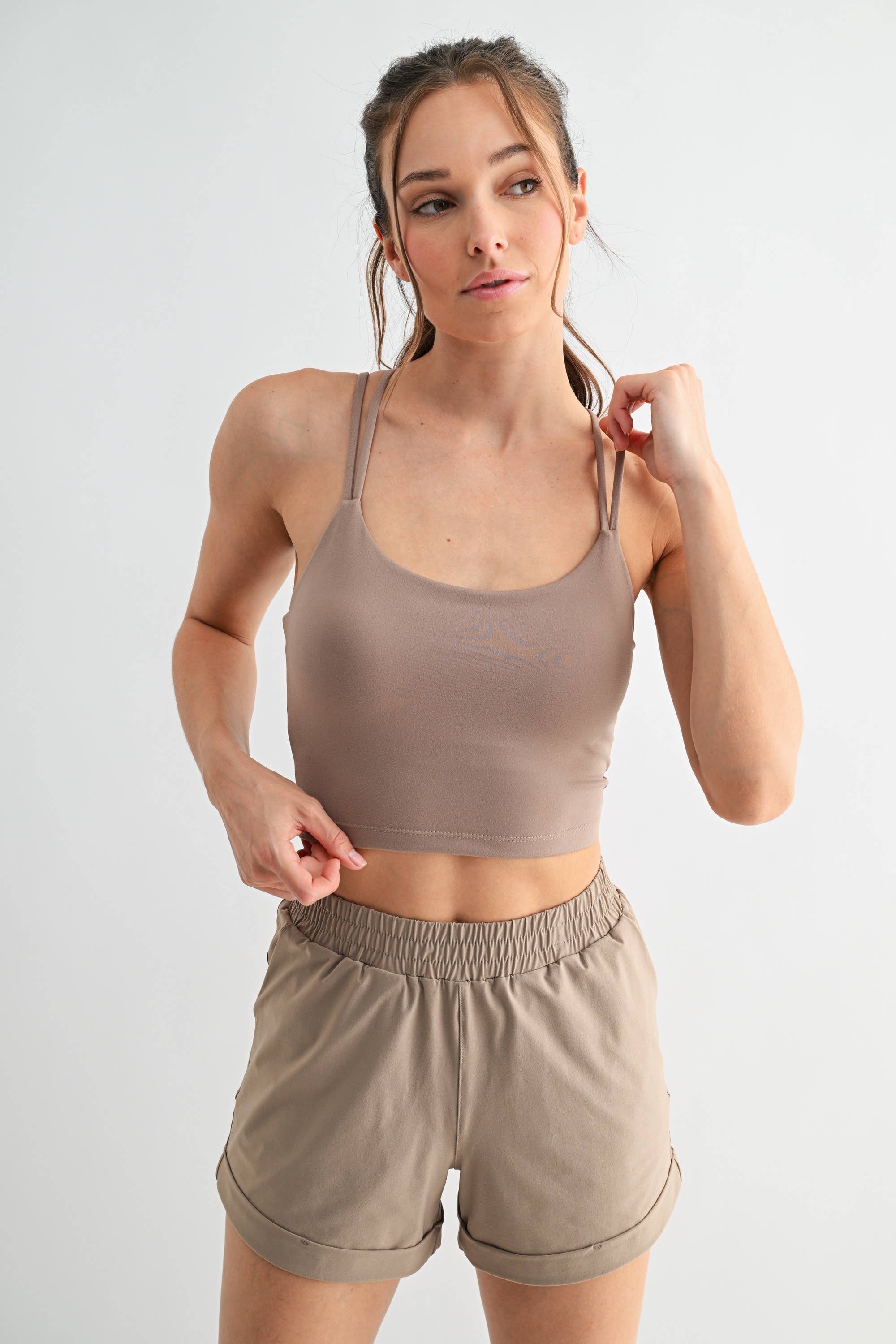 Venice Cloud Light Criss-Cross Sports Bra: SILKEN TAUPE