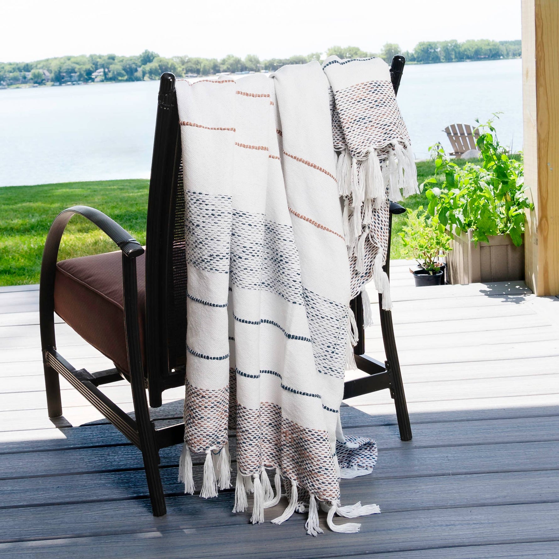Tylanne 50x70" Indoor/Outdoor Recycled Woven Throw Blanket: Tidal Teal