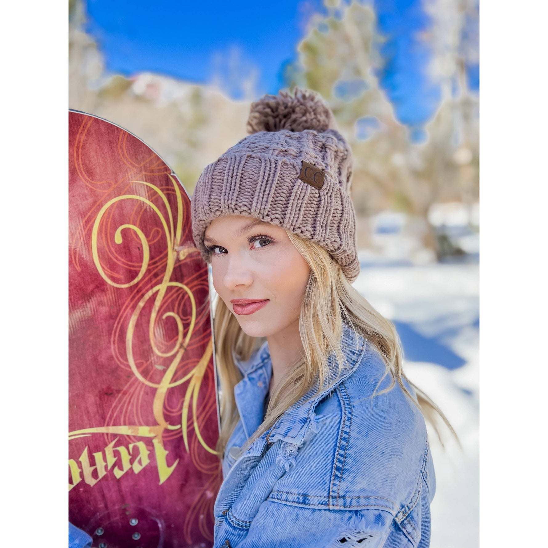 CC Slipstitch Pom Beanie: Lt. Grey